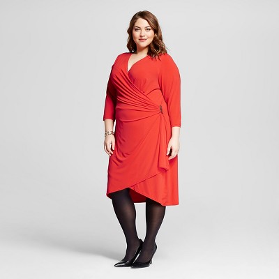 Long Sleeve Red Wrap Dress